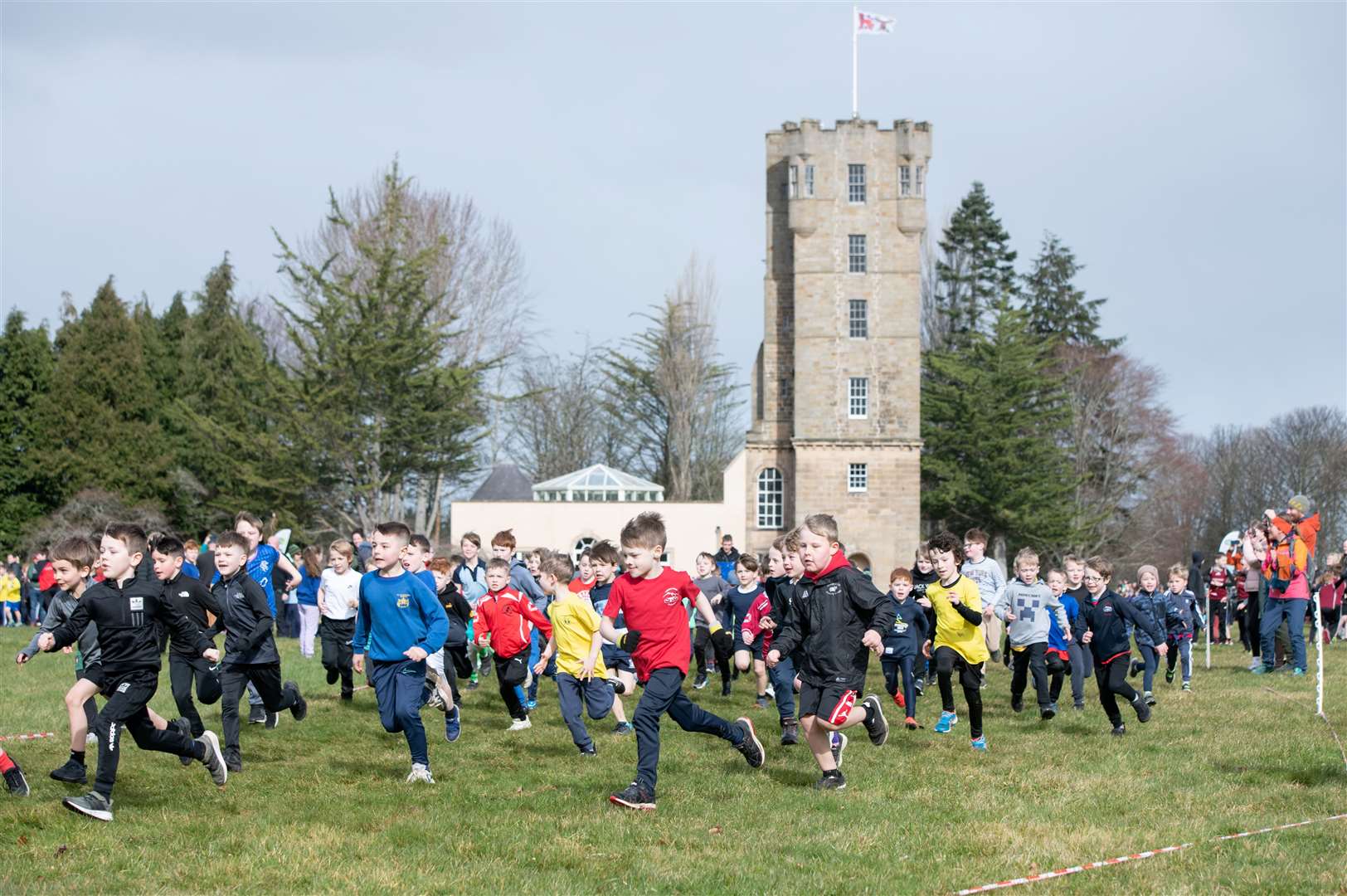 EL_PR Cross Country 2024 02Start of the Primary 1-3 Boys fun race. Active Schools Primary Cross Country 2024, held at Gordon Castle, Fochabers. Picture: Daniel Forsyth.