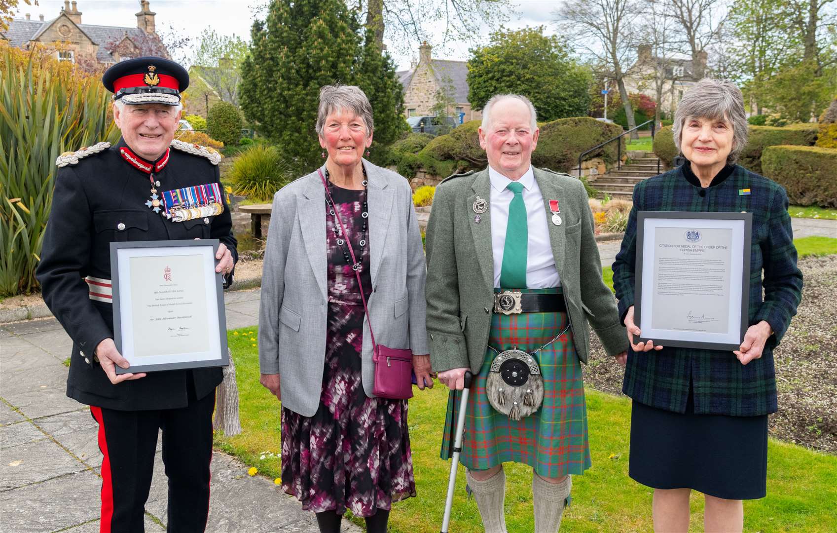 From left: Lord-Lieutenant of Moray Seymour Monro, Stella Vass, John MacKintosh and Deputy Lord-Lieutenant of Moray Joanna Grant Peterkin. Picture: Beth Taylor