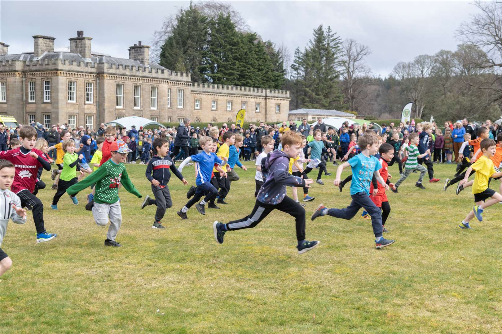 The start of the P1/3 boys Fun Run at the Moray Active Schools Primary Cross Country 2023 held at Gordon Castle...Picture: Beth Taylor.