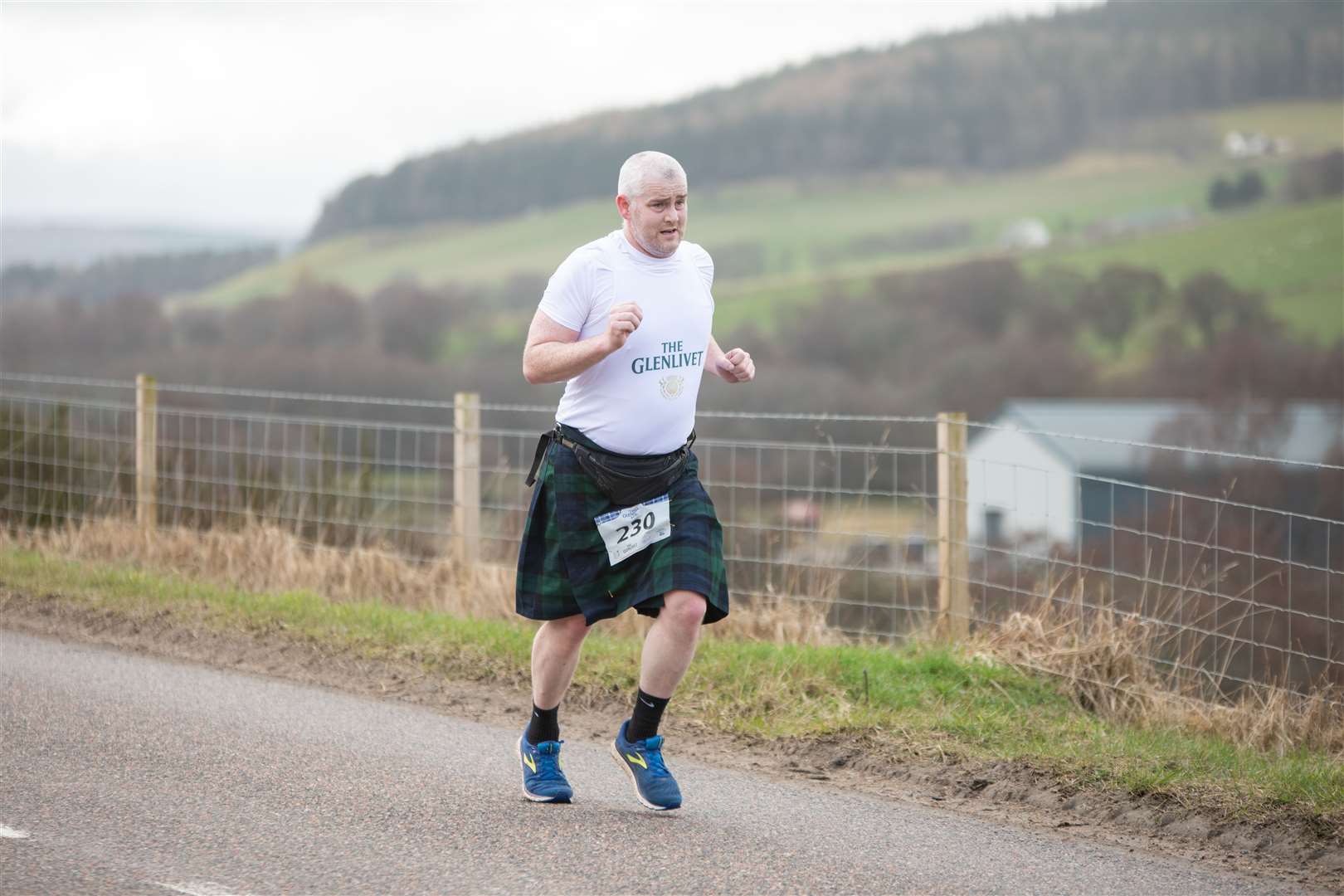 Kilted runner Stuart Marr...2023 Glenlivet 10k Race, which raises money for Chest Heart & Stroke Scotland. .. Picture: Daniel Forsyth..