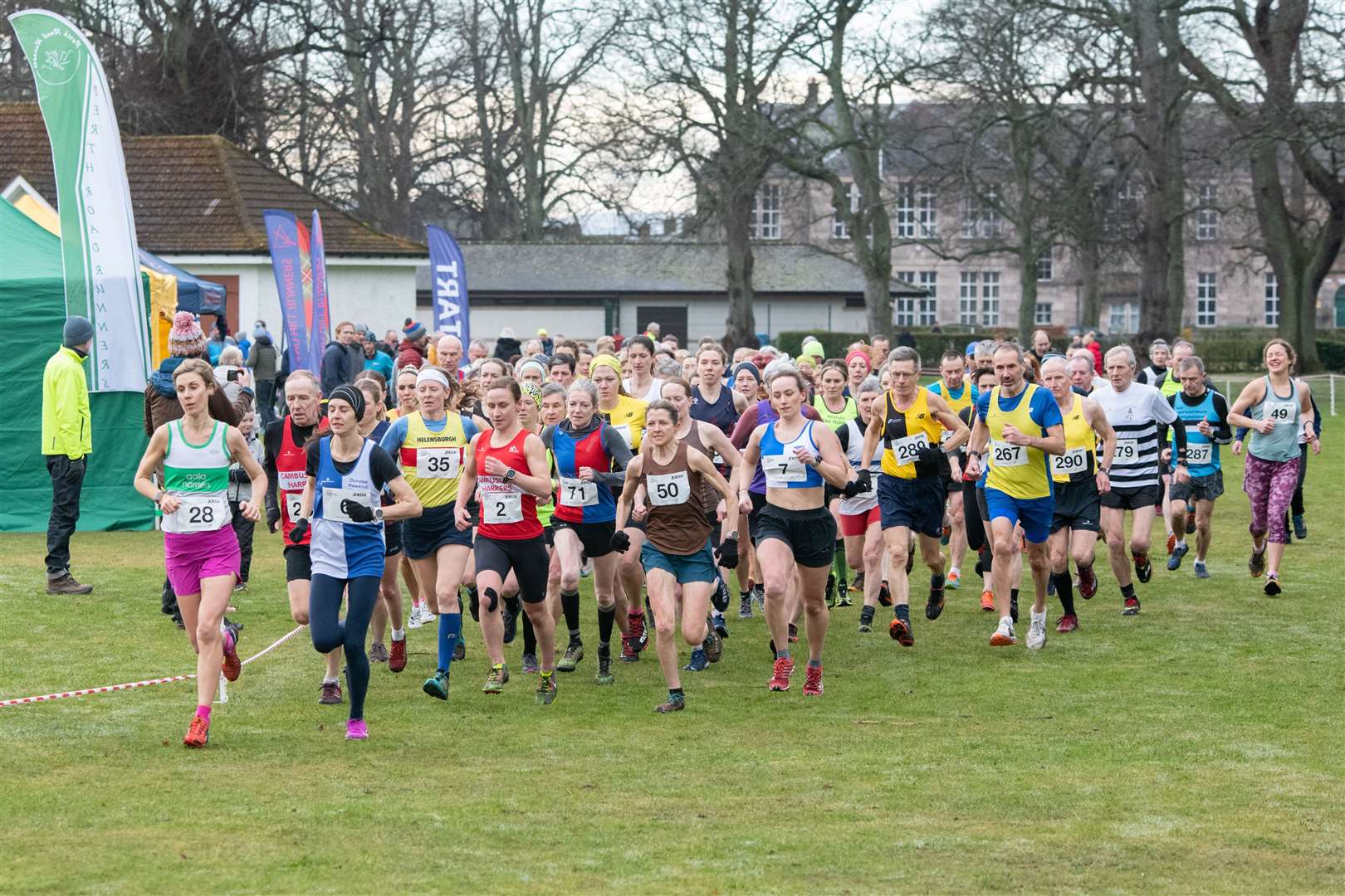 Start of the Women and Men 65+ race...scottishathletics National Masters Cross Country Championships at Grant Park, Forres February 11 2024...Picture: Daniel Forsyth..