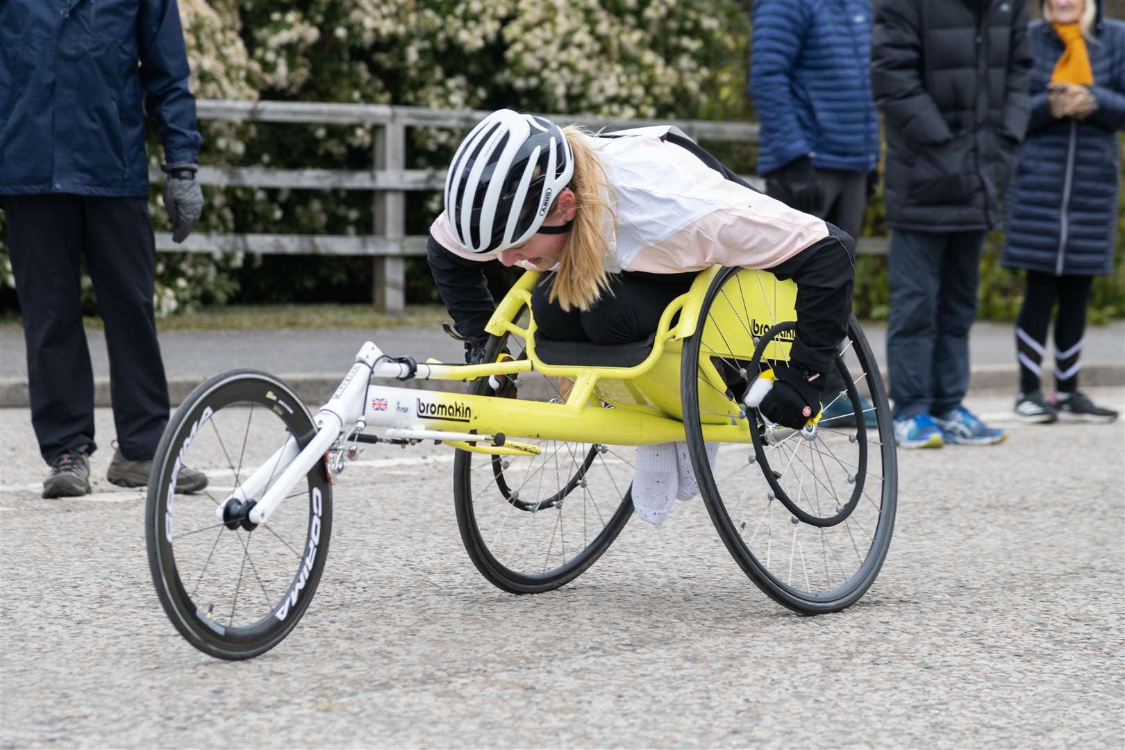 Wheelchair athlete Joanna Robertson takes on the last stretch of the 2023 Miltonduff 10K...Picture: Beth Taylor.
