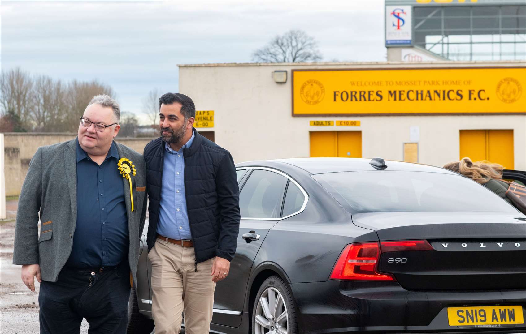 Councillor Graham Leadbitter welcomes First Minister of Scotland, Humza Yousaf to the AES Solar in Forres...Picture: Beth Taylor.