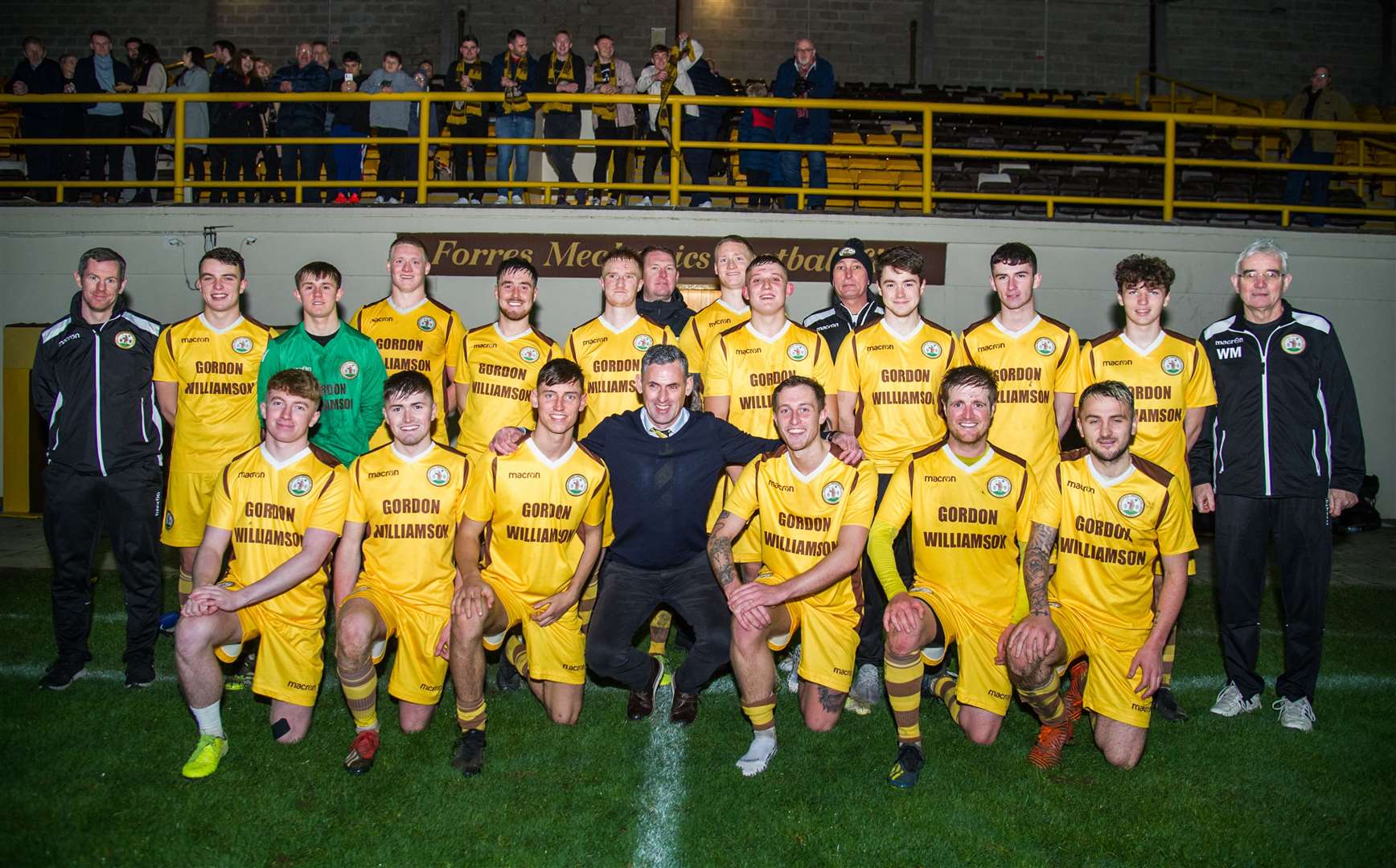 Charlie Rowley (front and centre) and the Forres Mechanics players after the 2-1 victory over Turriff United. Forres Mechanics v Turriff United at Mosset Park...Picture: Becky Saunderson..