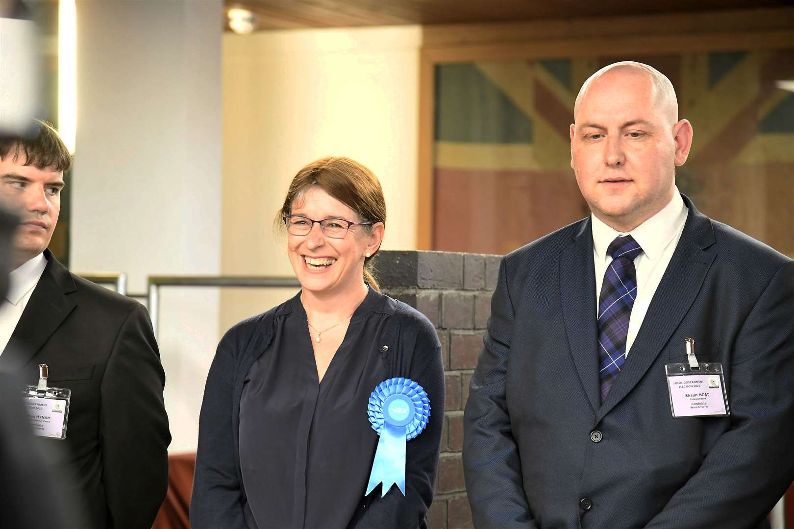 Kathleen Robertson grins as she is announced as a councillor...Moray Council Local Election May 2022...Picture: Becky Saunderson..