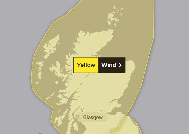 A yellow weather warning has been issued for nearly the entirety of Scotland.