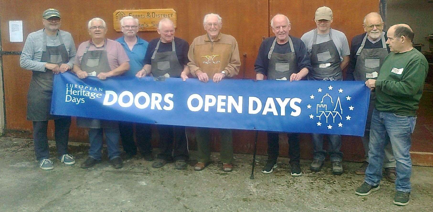 Forres Men's Shed promoting the event from their Mundole headquarters.