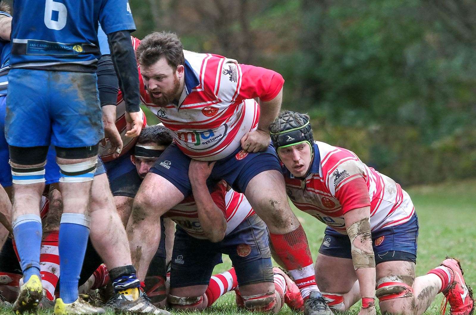 Scrum time. Loose-head Mark Taylor and wing-forward Alex Matthews. Picture: John MacGregor