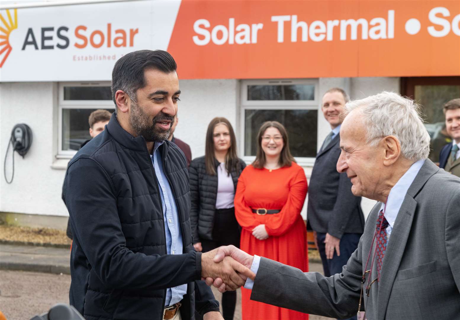 AES Solar founder George Goudsmit welcomes First Minister Humza Yousaf to Forres...Picture: Beth Taylor