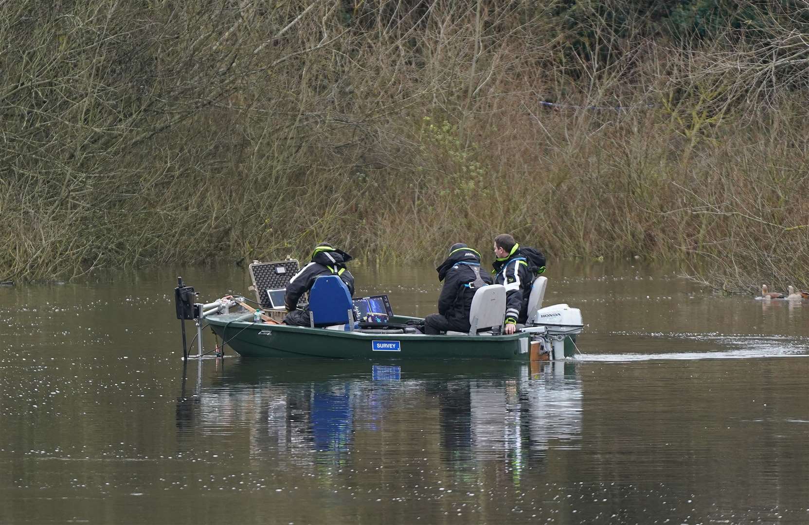 Police search teams on the River Wensum in Wensum Park, Norwich, after Gaynor Lord went missing in December last year (Joe Giddens/PA)