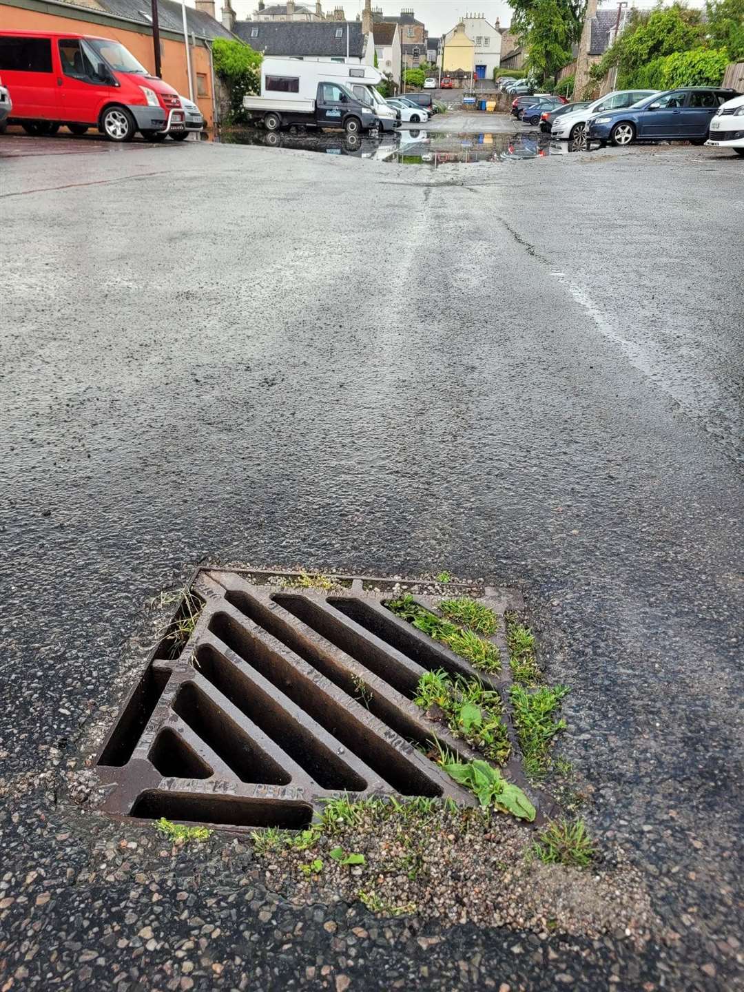 A blocked drain in Orchard Road car park last month.