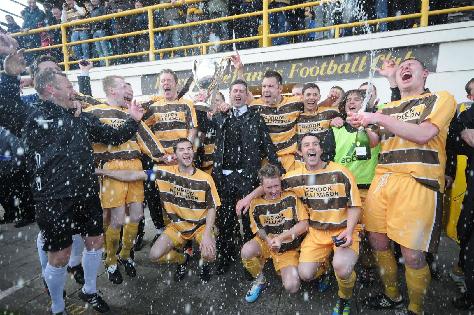 Forres Mechanics celebrate winning the 2011-12 Highland League title.