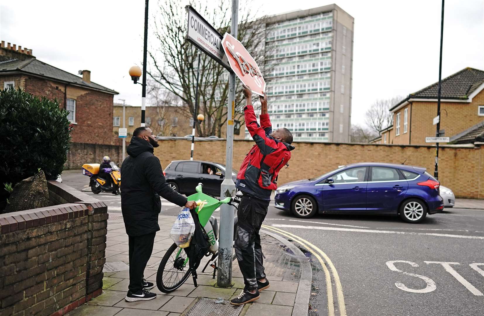 The stop sign was located at the intersection of Southampton Way and Commercial Way in Peckham (Aaron Chown/PA)