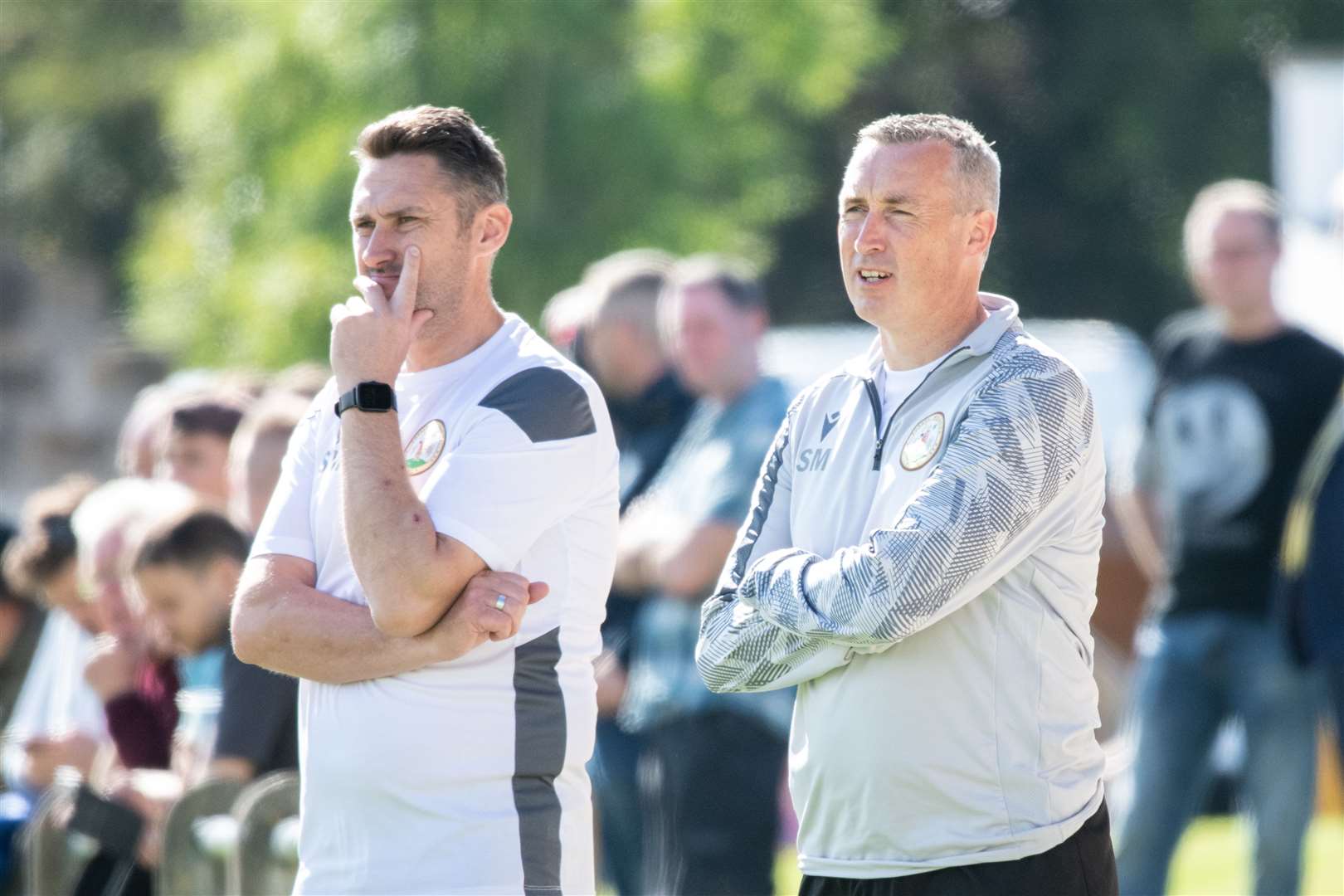 Forres manager Steven MacDonald (right) with assistant Stephen Maclean. Picture: Daniel Forsyth