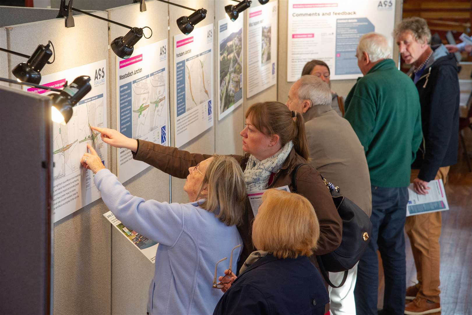 Members of the public look at the route options during a public exhibition at Elgin Town Hall, which was organised in 2019 by Mott MacDonald Sweco. Picture: Daniel Forsyth.