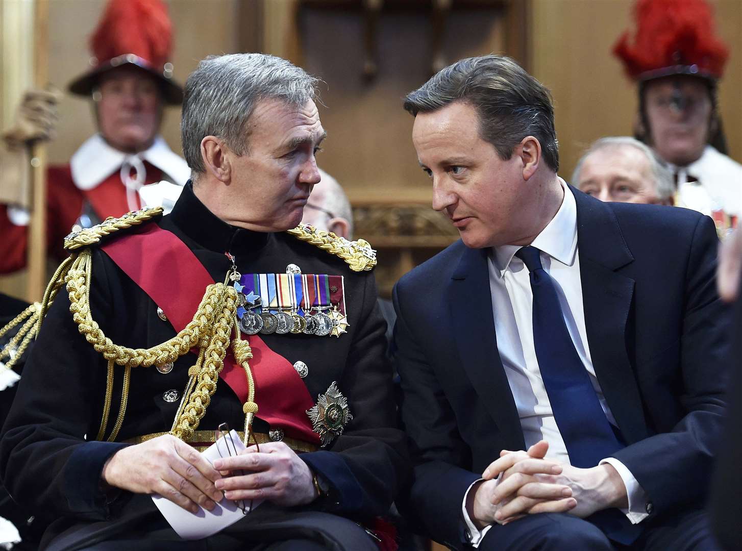 Lord Houghton with then-prime minister David Cameron. The former chief of the defence staff said he warned Mr Cameron about the increasing threat from Russia (Toby Melville/PA)