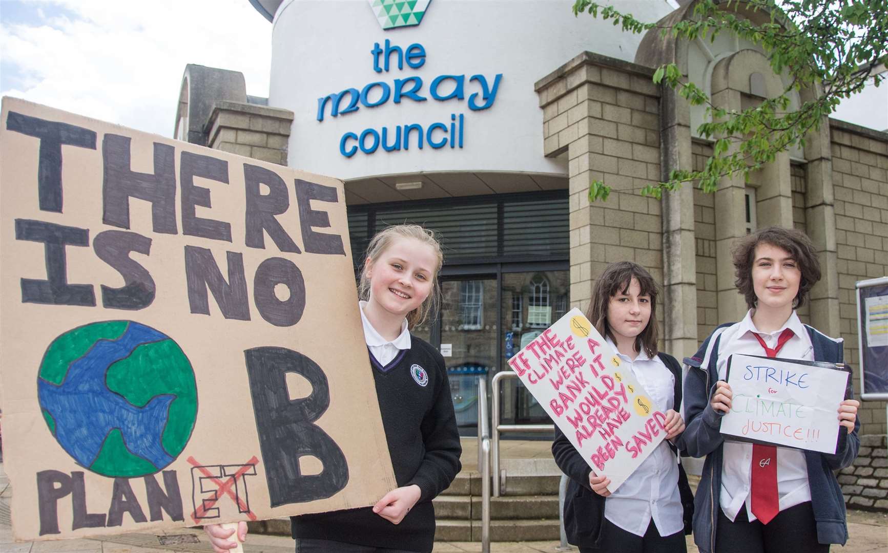 Youngsters protesting outside Moray Council offices about climate change in 2019...Picture: Becky Saunderson.