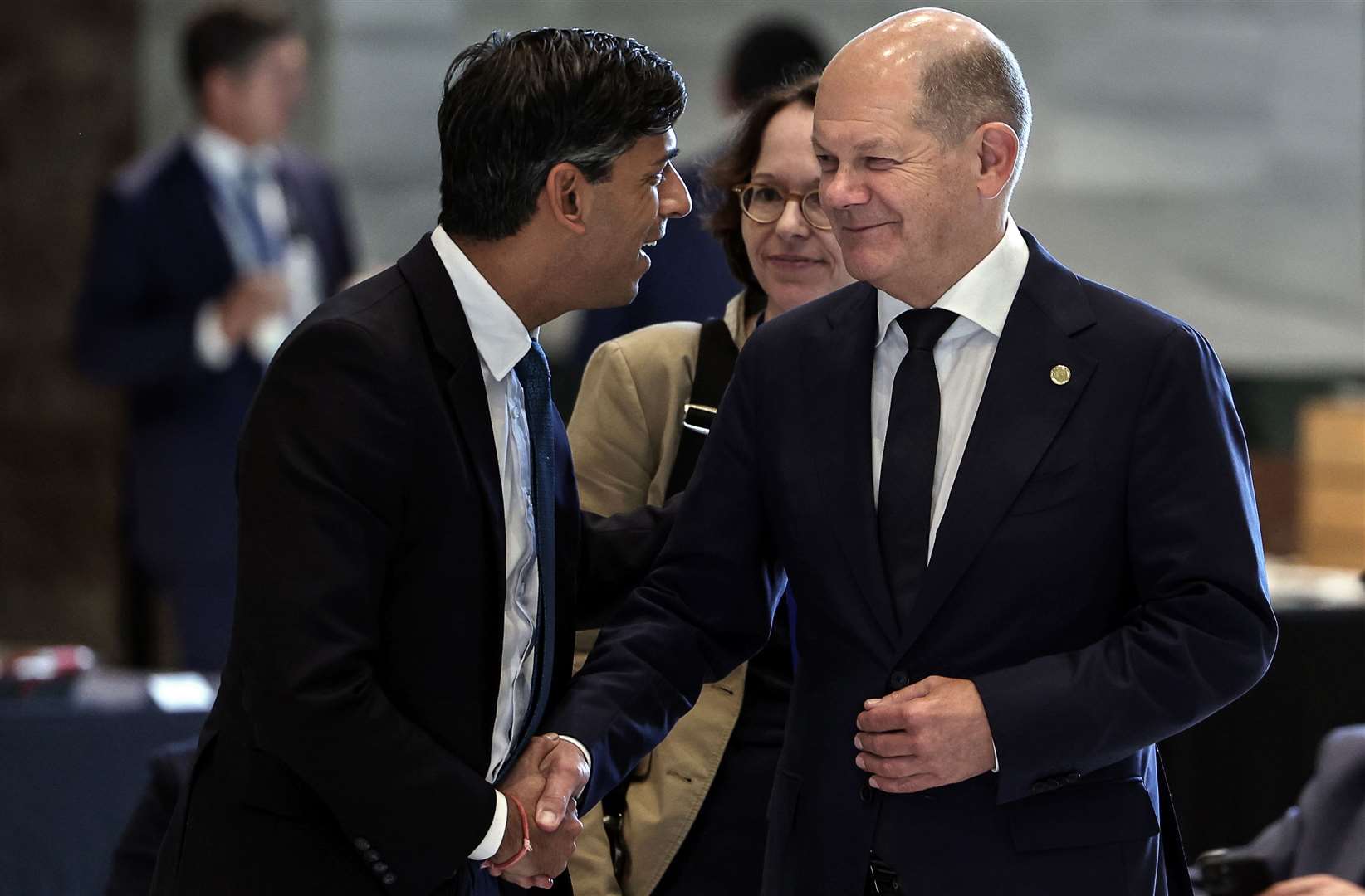 Rishi Sunak met German Chancellor Olaf Scholz at the European Political Community summit in Spain in October (Thomas Coex/PA)
