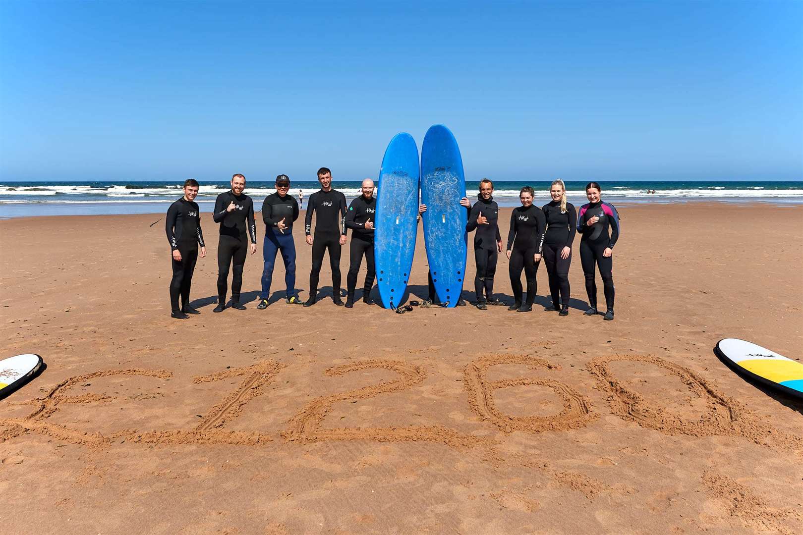Springfield staff head for the surf with SurfABLE Scotland. Picture: Springfield