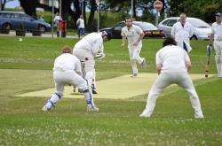Nairn's A Macleod watches a delivery from Gus Farr of Forres just slide by his wicket