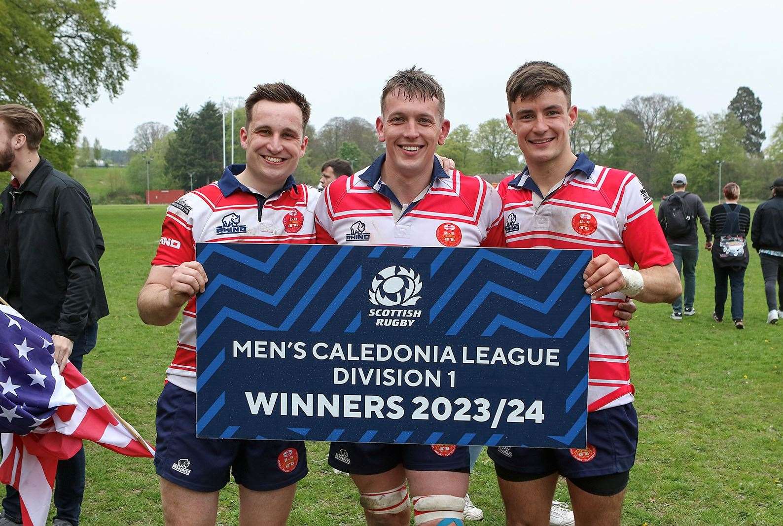 The winners board, proudly held aloft by Moray trio Ben Taylor, Alex Matthews and Rory Millar. Picture: John MacGregor
