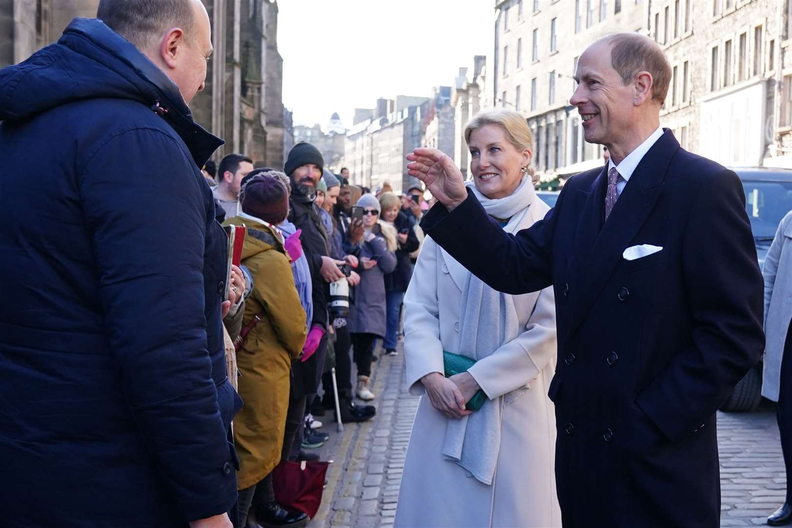 The new Duke and Duchess of Edinburgh meet members of the public as they attend a ceremony at the City Chambers in Edinburgh (Jane Barlow/PA)