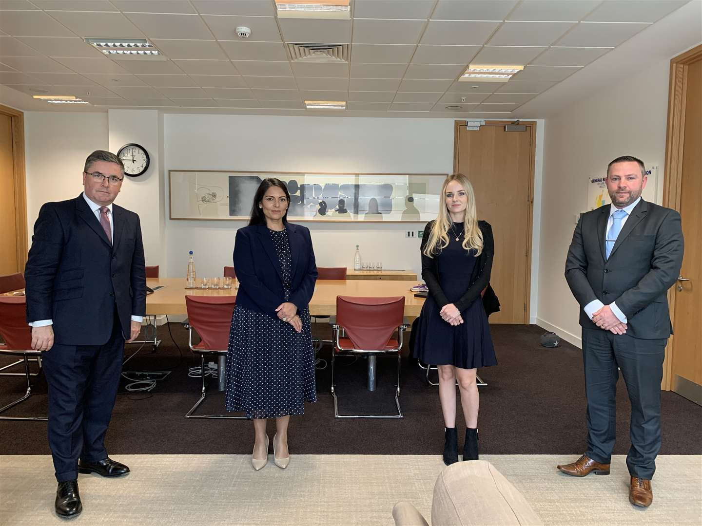 Lissie Harper, the widow of Pc Andrew Harper, alongside Justice Secretary Robert Buckland (left), Sgt Andy Fiddler and Home Secretary Priti Patel during a meeting at the Home Office earlier this year (Martis Media/PA)
