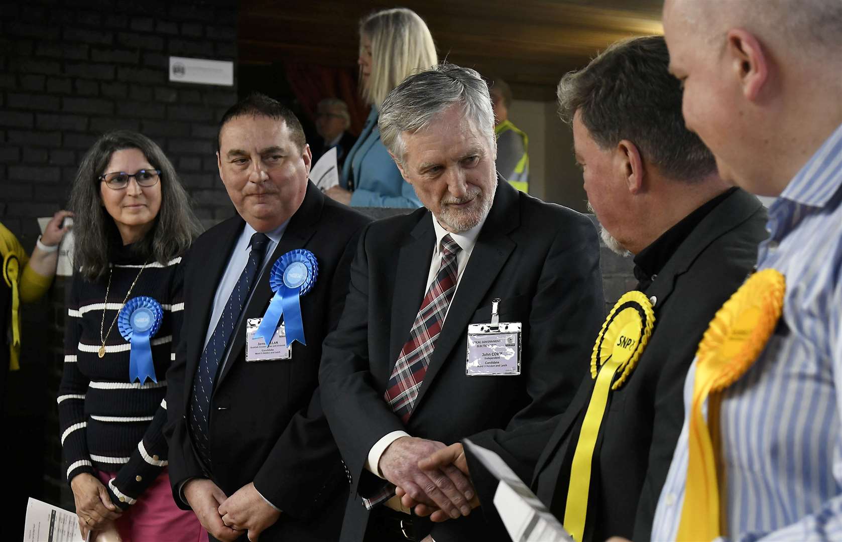 Heldon & Laich candidates congratulate each other...Moray Council Local Election May 2022...Picture: Becky Saunderson..