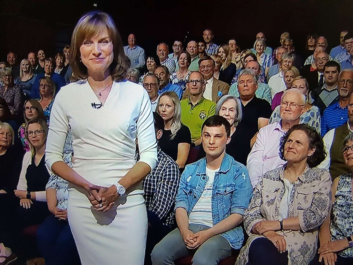 Presenter Fiona Bruce and the Question Time audience at Elgin Town Hall.