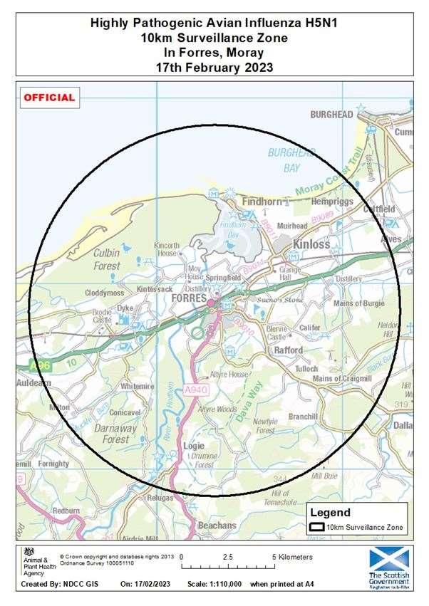 The surveillance zone currently imposed on Forres.
