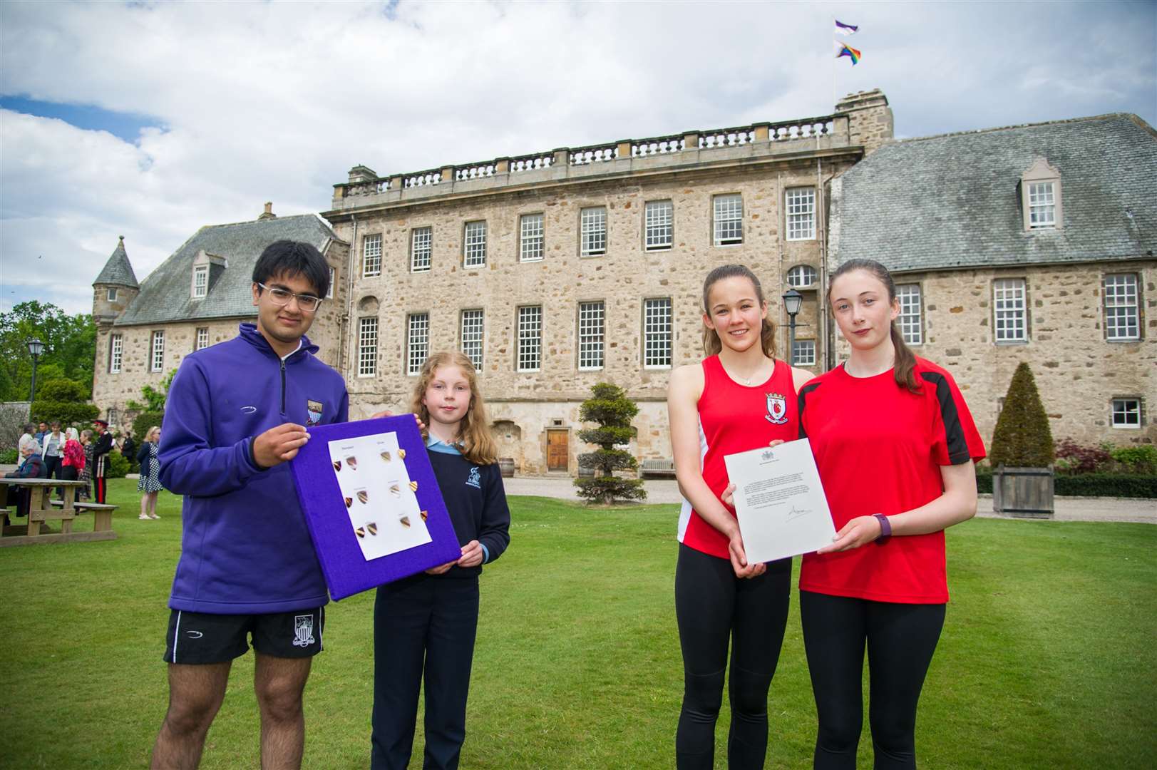 From left: Gordonstoun pupils Yahya Uqaili and Rose MacPherson-Grant, plus Kate Mcluckie and Niamh Johnston from Elgin Academy... Picture: Becky Saunderson..