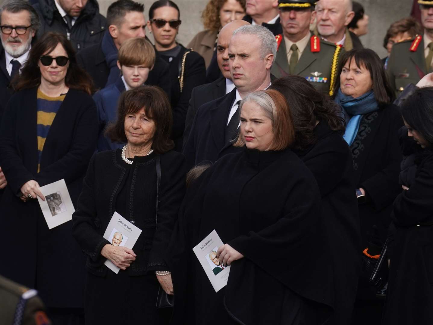 John Brunton’s wife Finola and daughter Mary Elizabeth following his state funeral (Brian Lawless/PA)