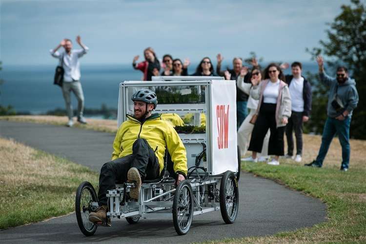 The cargo bikes carrying Dandelion’s unique growing cubes begin their tour of Scotland at the top of Calton Hill in Edinburgh. Picture: Andrew Cawley