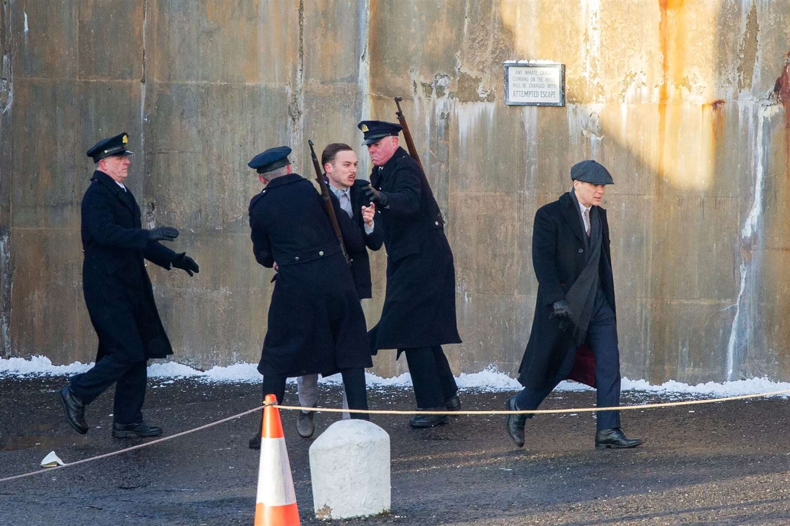 Michael Gray (played by Finn Cole) and Tommy Shelby (played by Cillian Murphy) film a scene at Portsoy harbour in February. Picture: Daniel Forsyth