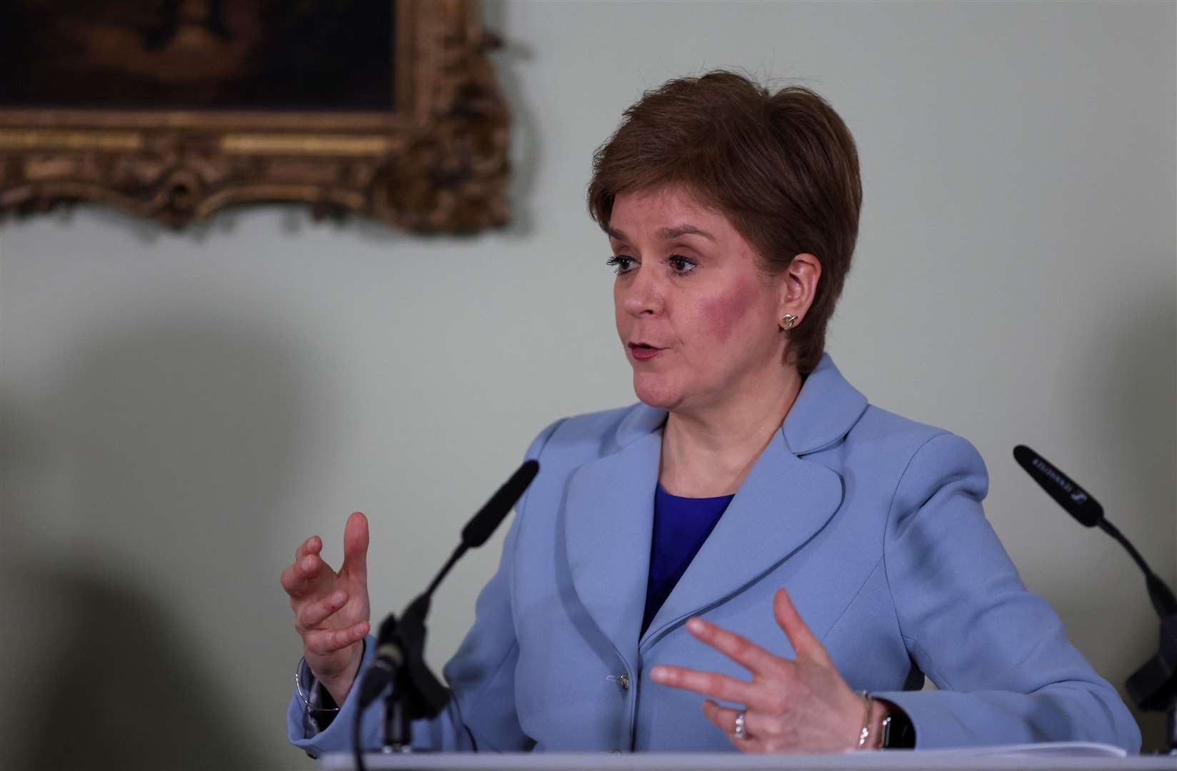 The First Minister answered questions from journalists (Russell Cheyne/PA)