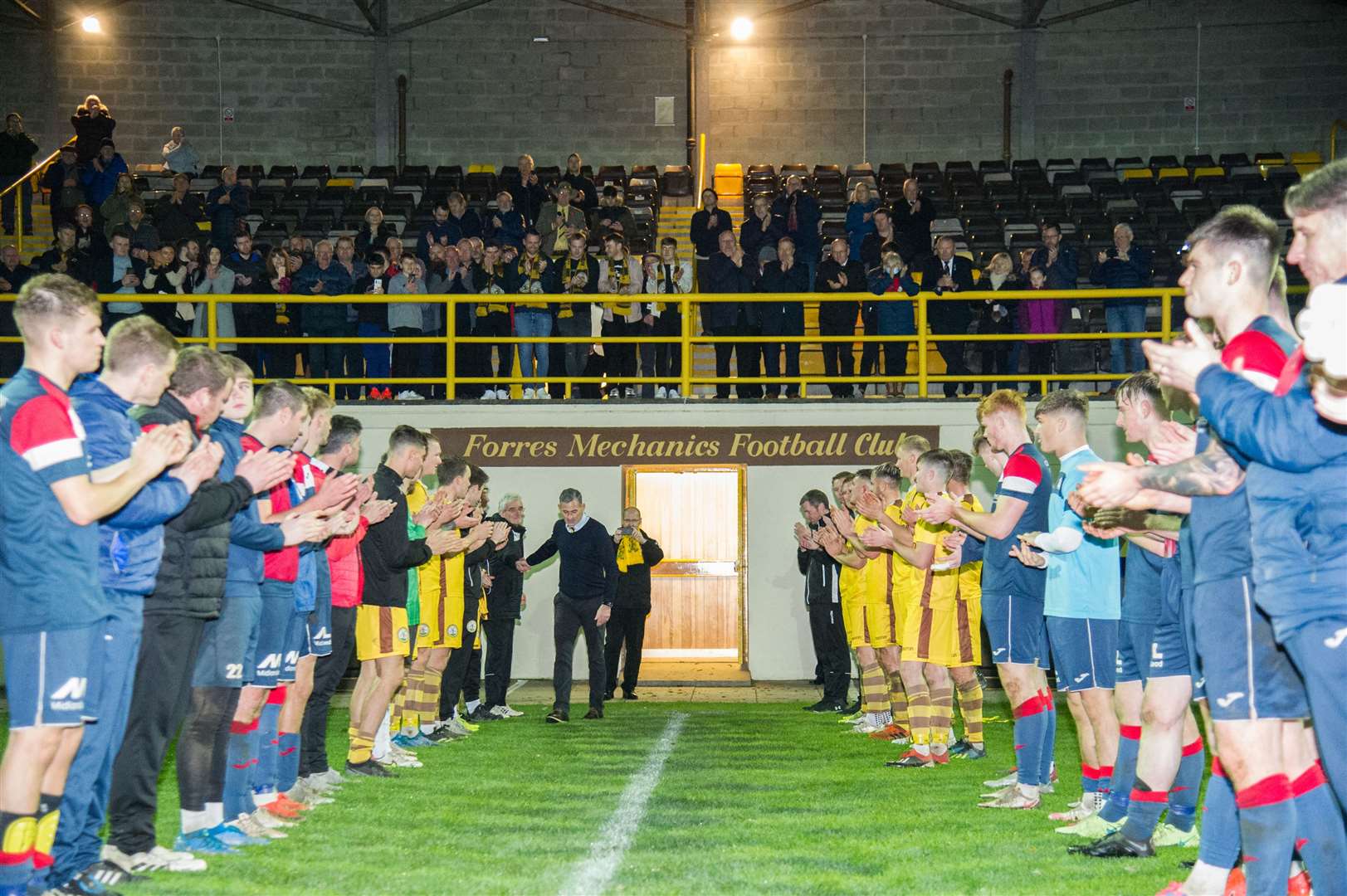 Both teams took part in the guard of honour for Charlie Rowley. Forres Mechanics v Turriff United at Mosset Park...Picture: Becky Saunderson..