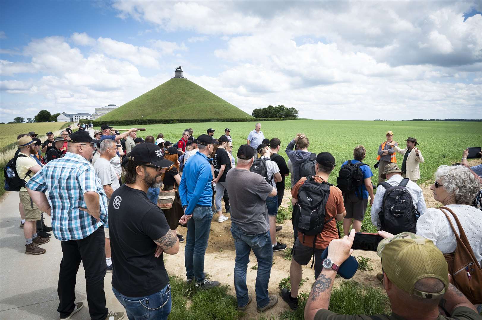 Professor Tony Pollard and Dr Stuart Eve give participants a tour of the Waterloo Battlefield (Chris Van Houts/Waterloo Uncovered)