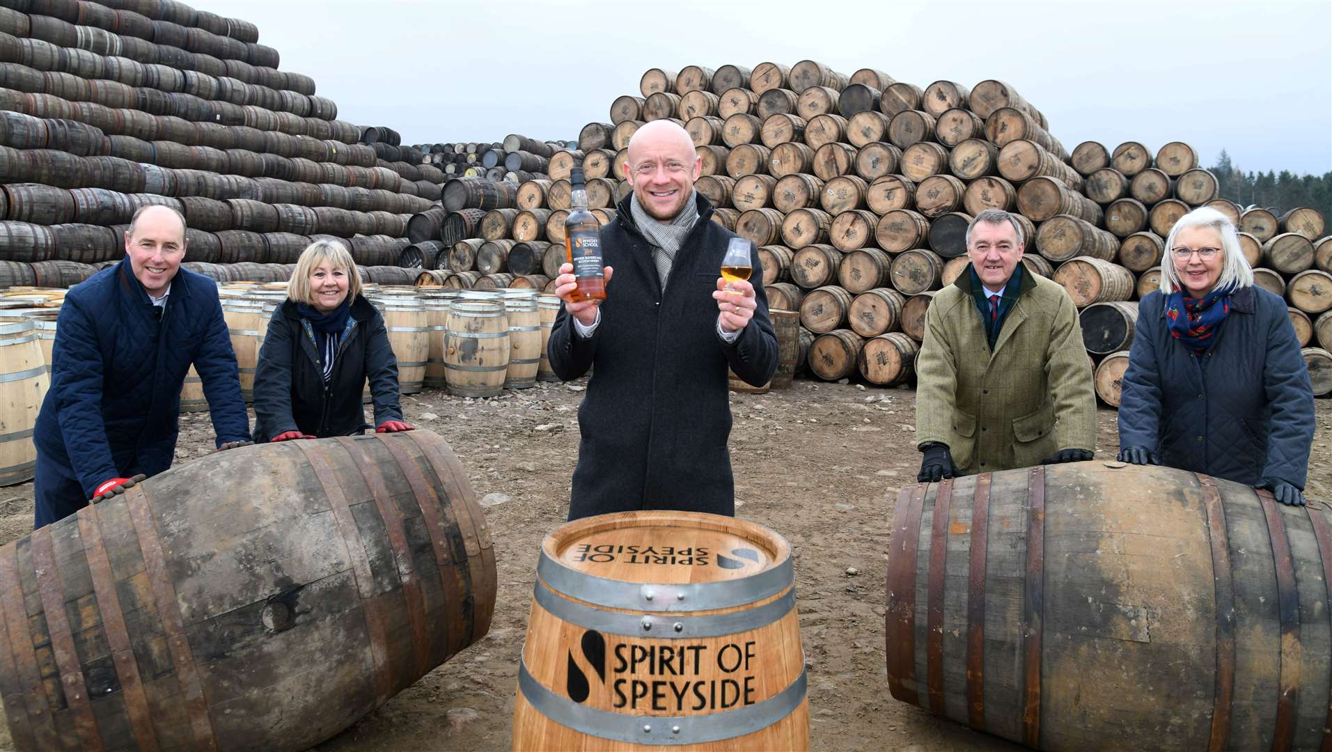 From left Stephen Rankin (Festival Director, Gordon & Macphail), Linda Mellis (Festival Director, formerly with Diageo), George McNeil (Festival Chairman), James Campbell (Former Festival Chairman) and Ann Miller (Festival Consultant). ..Spirit of Speyside Whisky Festival launch 2022...Picture: Becky Saunderson..