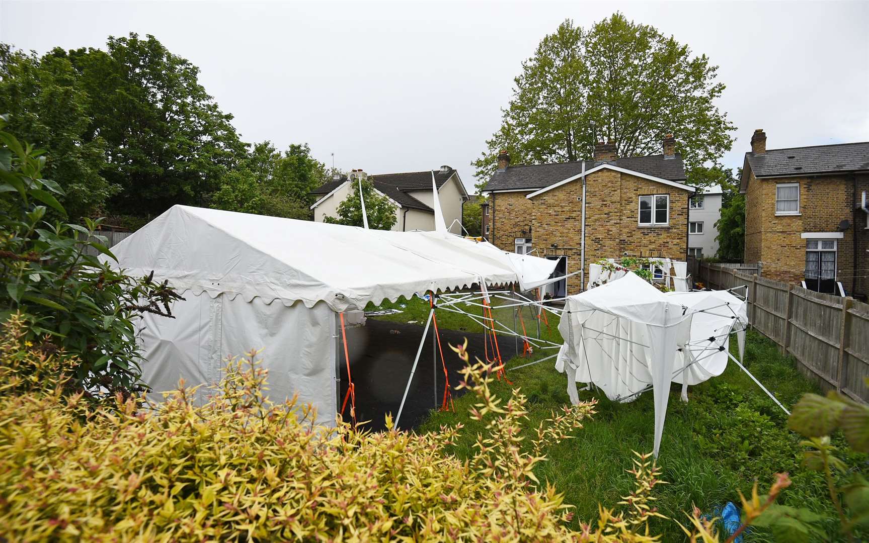 A tent in the garden of a house in Consort Road, Peckham, south London, where Sasha Johnson was shot (Kirsty O’Connor/PA)