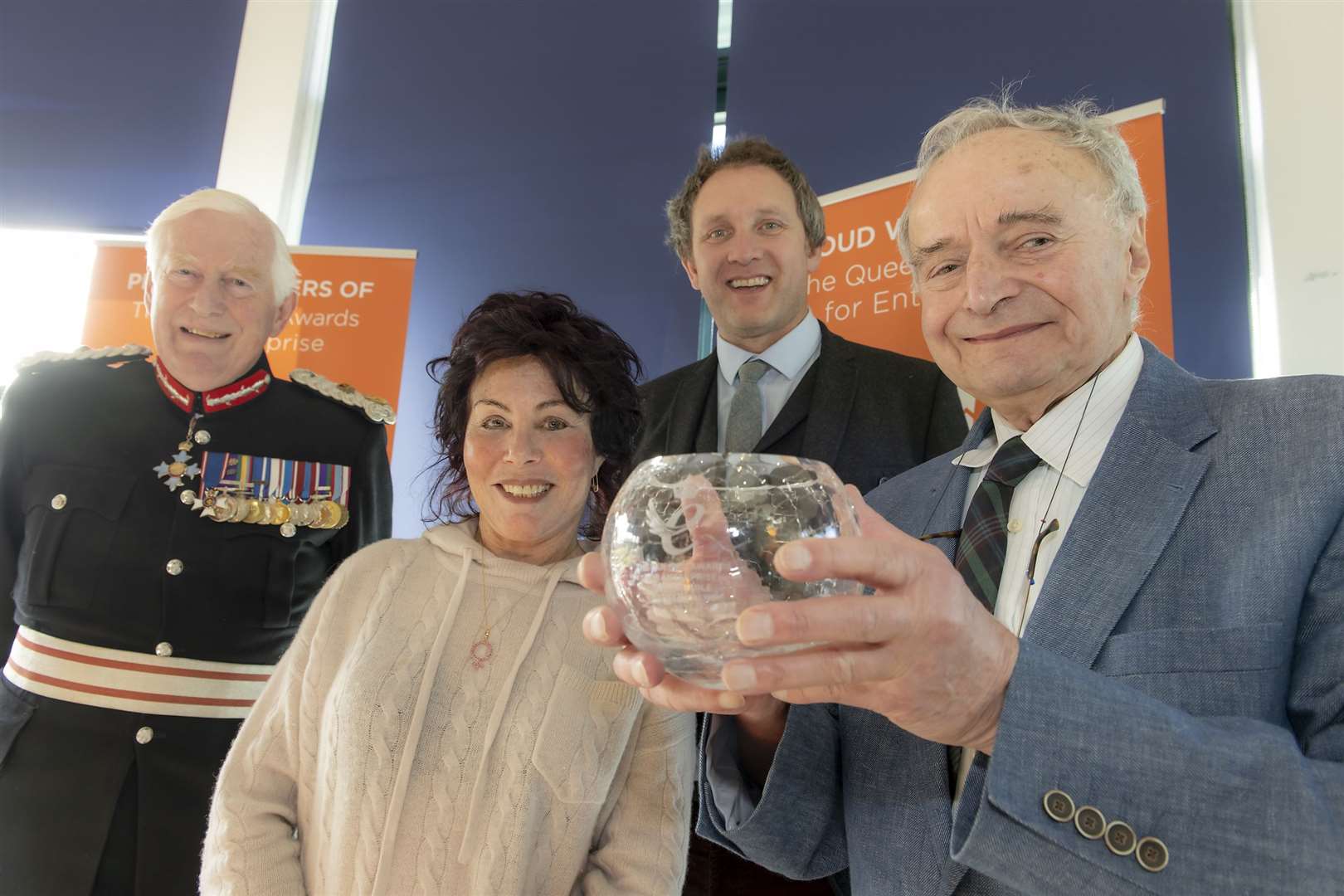 Lord-Lieutenant Seymour Monro, friend of AES Solar, comedian and TV presenter Ruby Wax, AES director Campbell MacLennan and MD George Goudsmit.