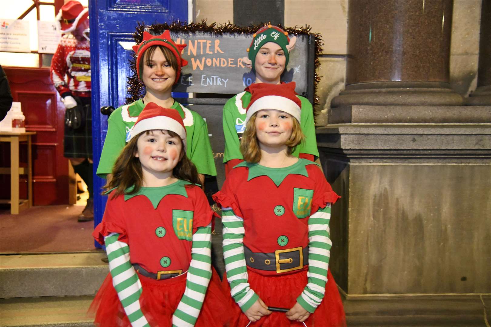 Santa’s Elves Isla and Angus Esson (back), Erin and Eva Mather. Picture: Beth Taylor