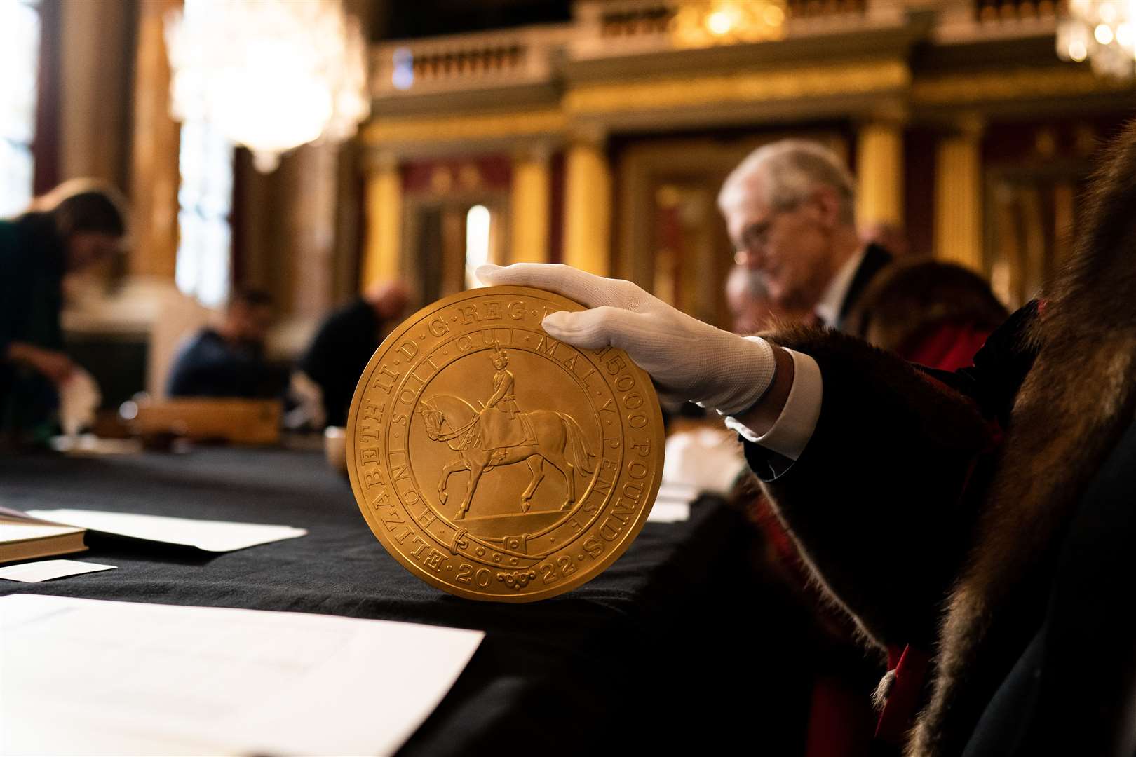 A 15kg coin produced to celebrate Queen Elizabeth II’s Platinum Jubilee (Aaron Chown/PA)