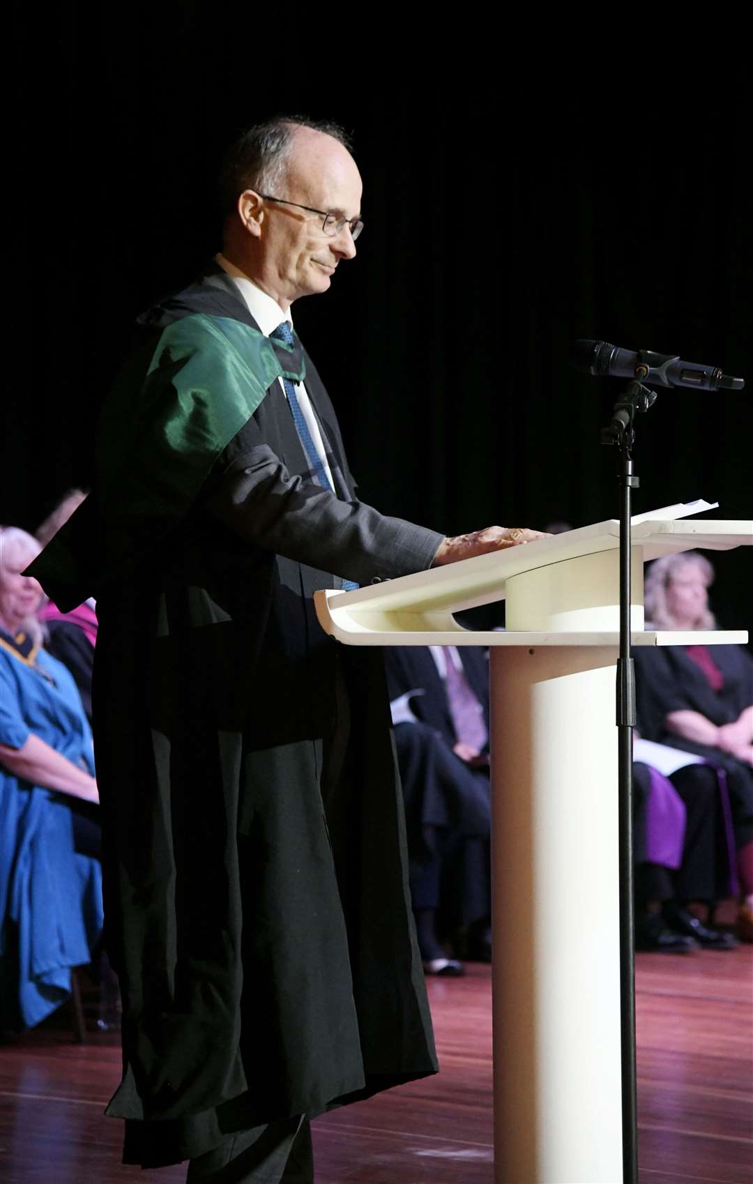 David Patterson, Principal and CEO, giving his speech and the presentation of awards at the University of Highlands and Islands Moray graduation ceremony at Elgin Town Hall.Picture: Beth Taylor