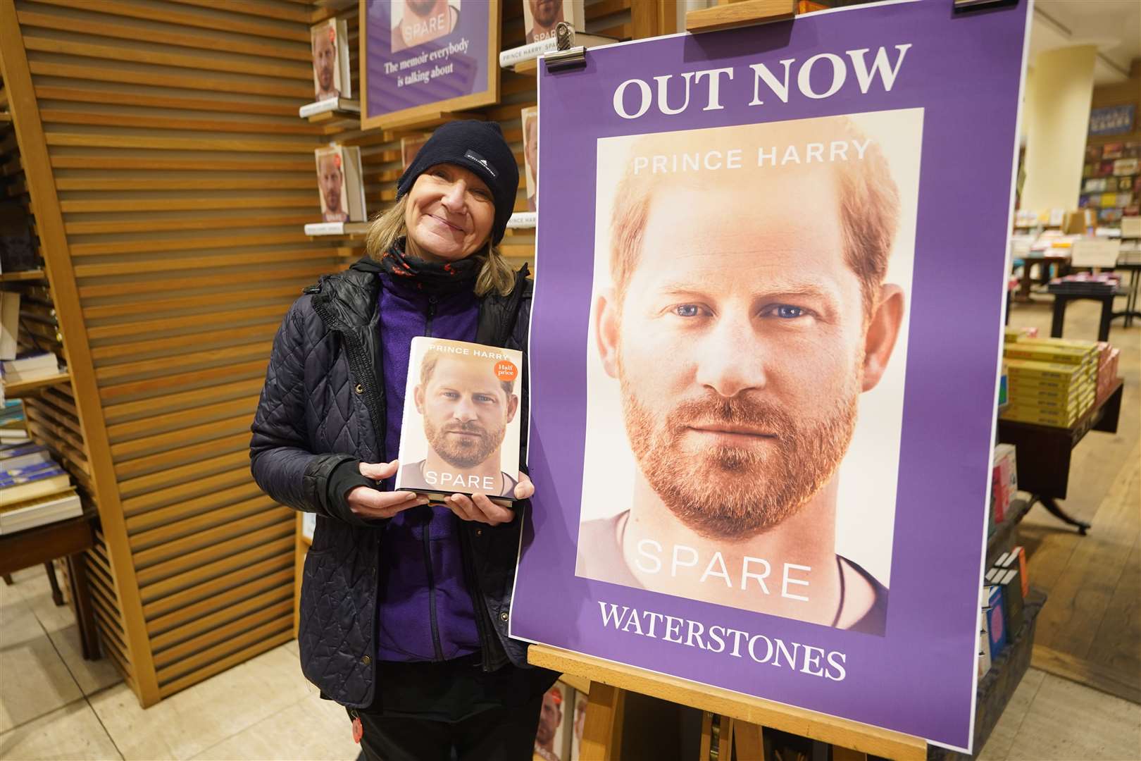 Caroline Lennon, the first and only customer in the queue to buy a copy of Spare at Waterstones in Piccadilly (James Manning/PA)