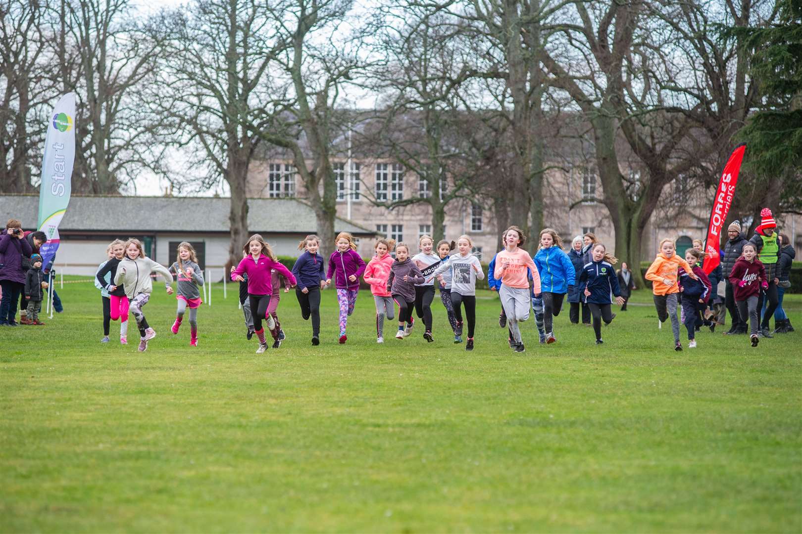 Start of the P4-5 Girls race...Forres Harriers' organised Forres Primary Schools Cross Country, held at Grant Park, Forres...Picture: Daniel Forsyth..