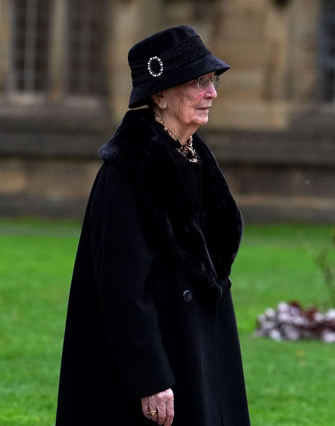 Norma Ball, wife of Sir Bobby Charlton, leaves Manchester Cathedral after the funeral service (Martin Rickett/PA)