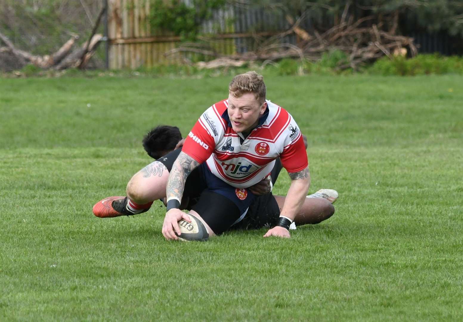 Lewis Scott scores his second try. Picture: James Officer
