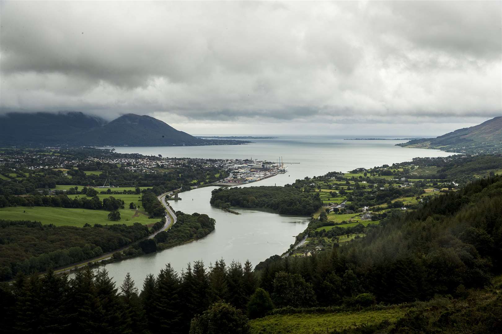 Narrow Water Point and Warrenpoint Port seen from Flagstaff Viewpoint on the hills outside Newry where the Newry River flows out to Carlingford Lough – the UK and Republic of Ireland share a border through the lough (Liam McBurney/PA)