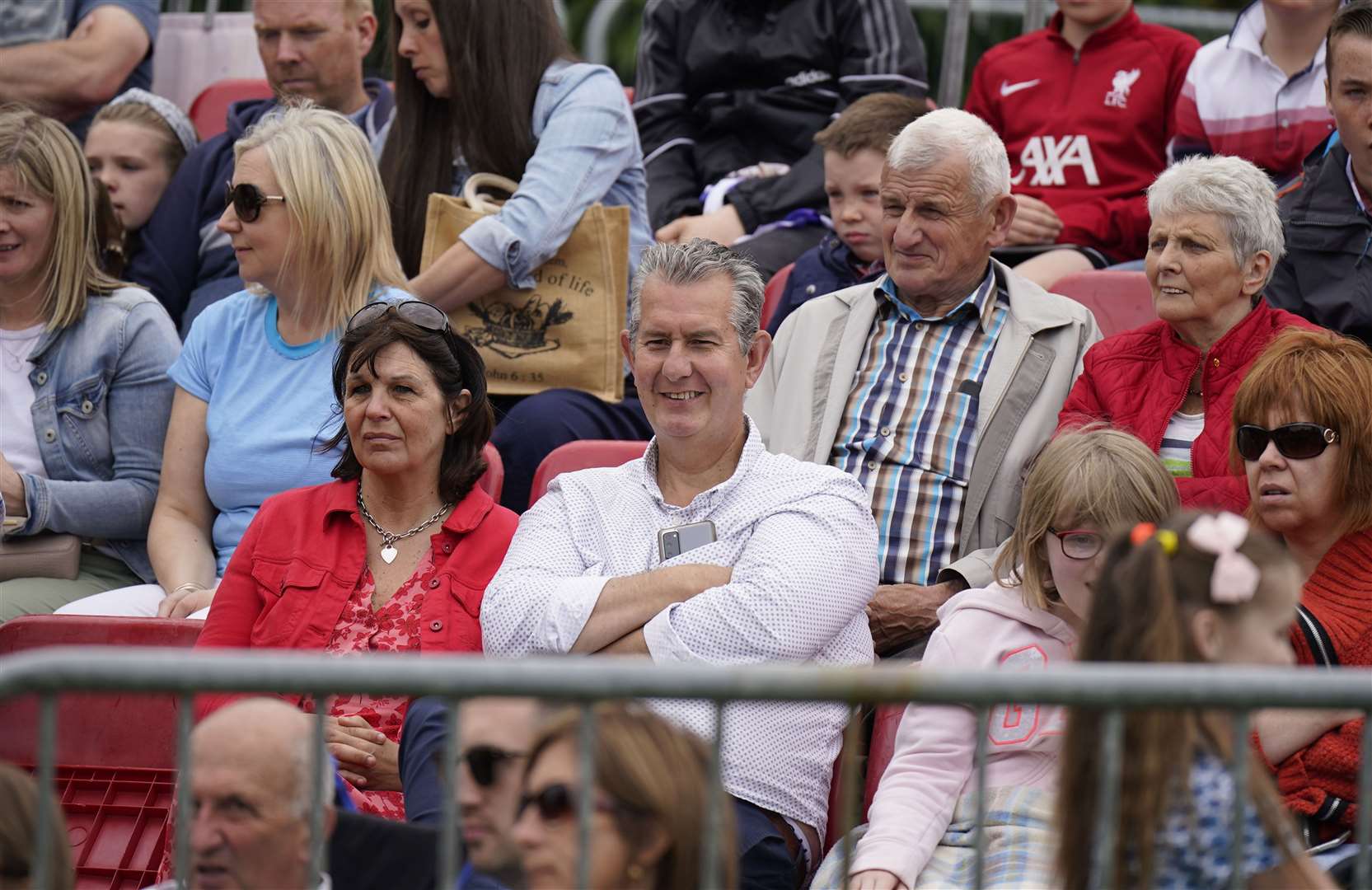 Former DUP leader Edwin Poots, centre, watches the ‘Sham Fight’ (Niall Carson/PA)