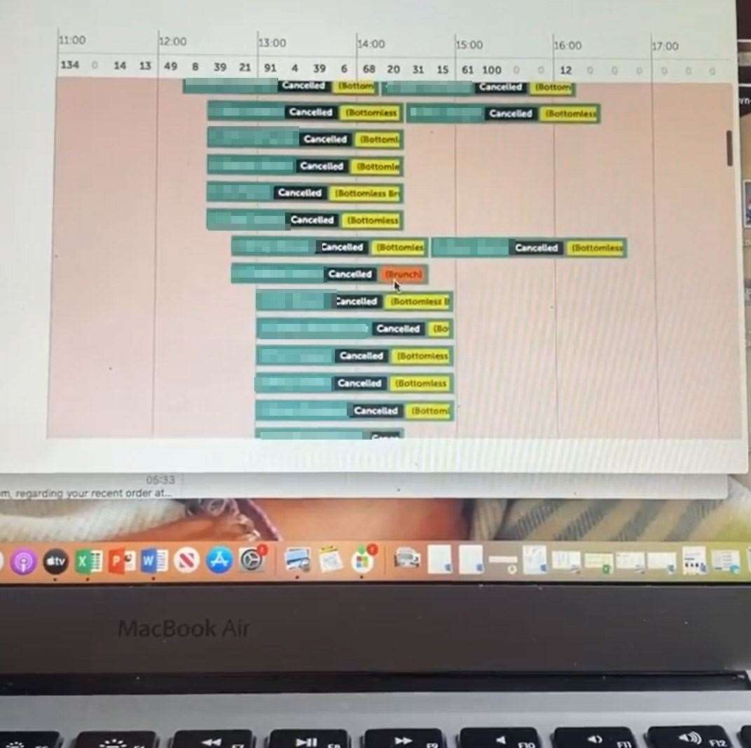 Mr Jones shared a video showing his booking system’s list of cancelled tables (Jones & Sons)